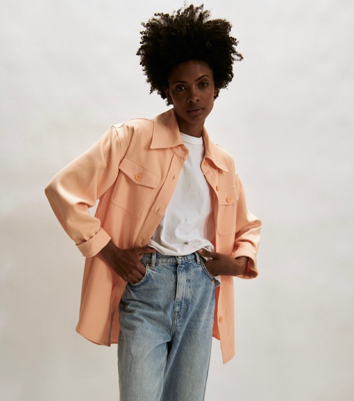 The Ludlow Shirt Jacket in Peach